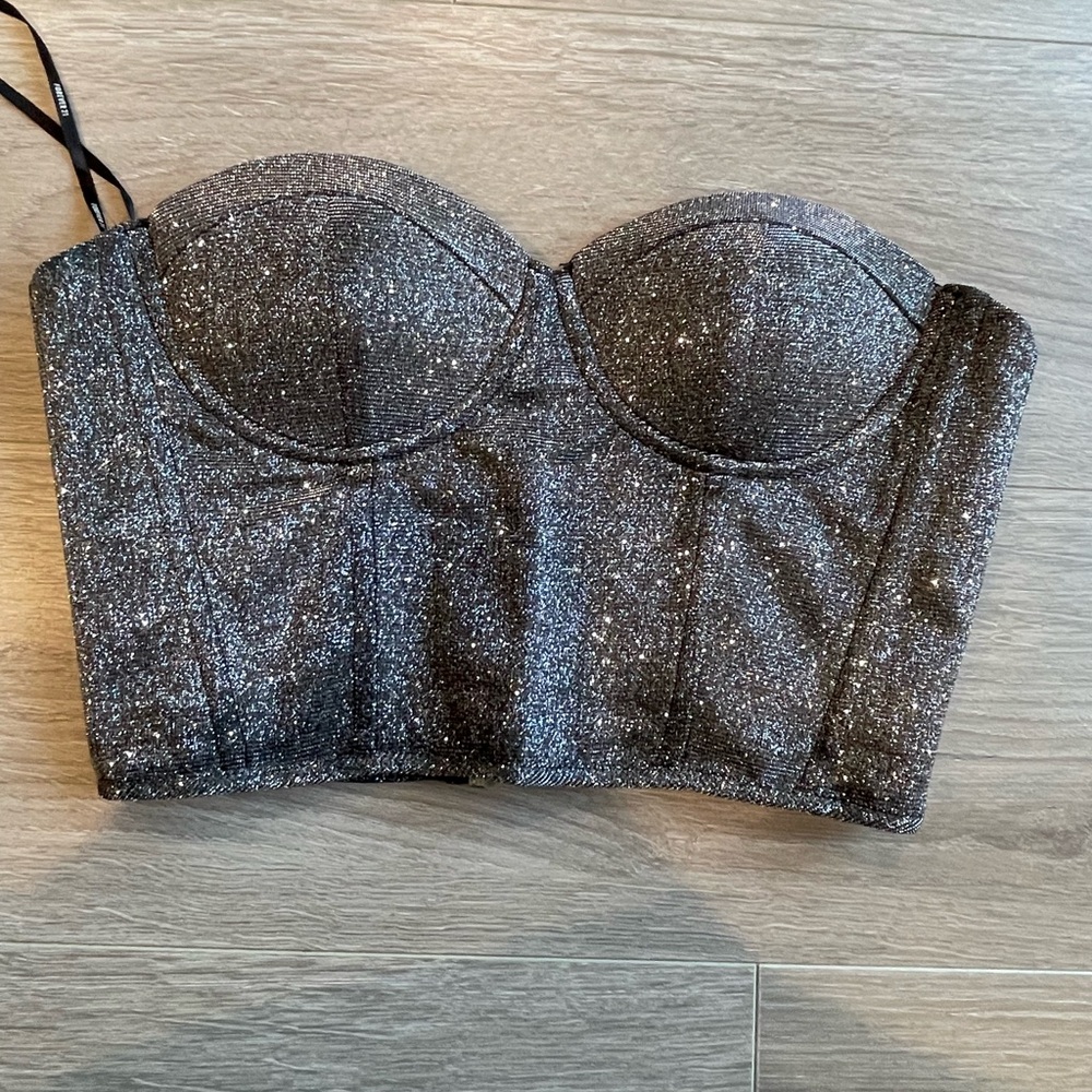 Sparkly Black Bustier Top Size M